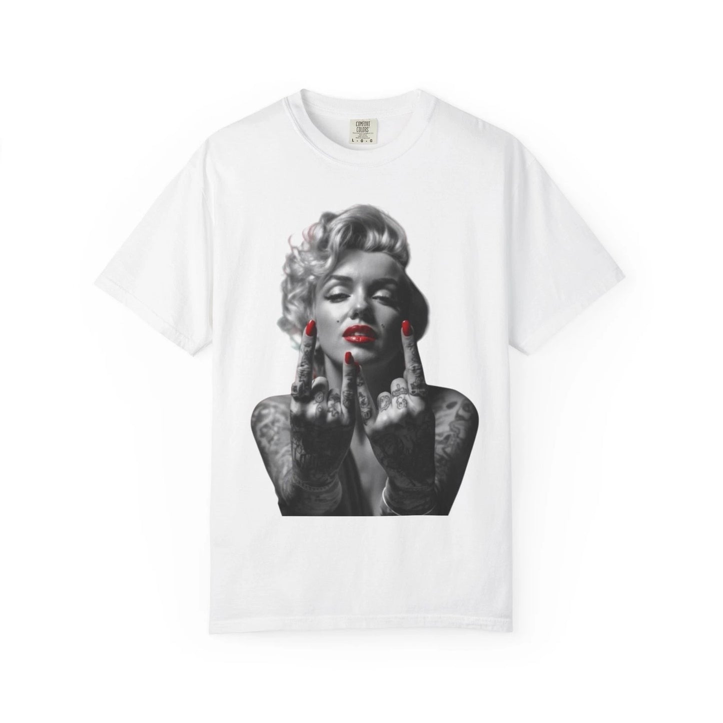 Retro Marilyn Monroe Pinup Girl Finger Gesture T-Shirt | Noir Red Accent