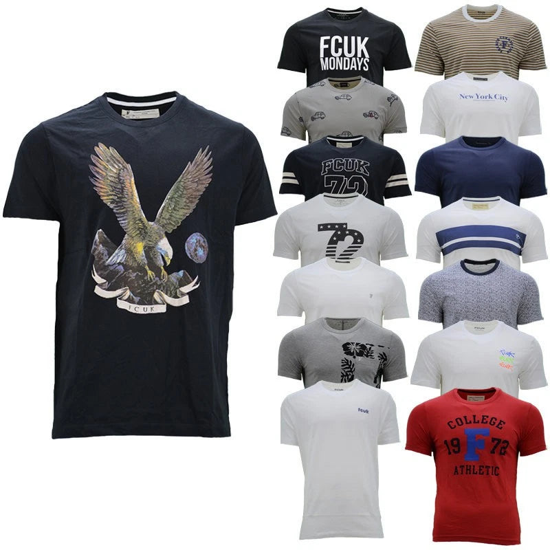 Mens Printed T Shirts French Connection Short Sleeve Summer FCUK Cotton Tees