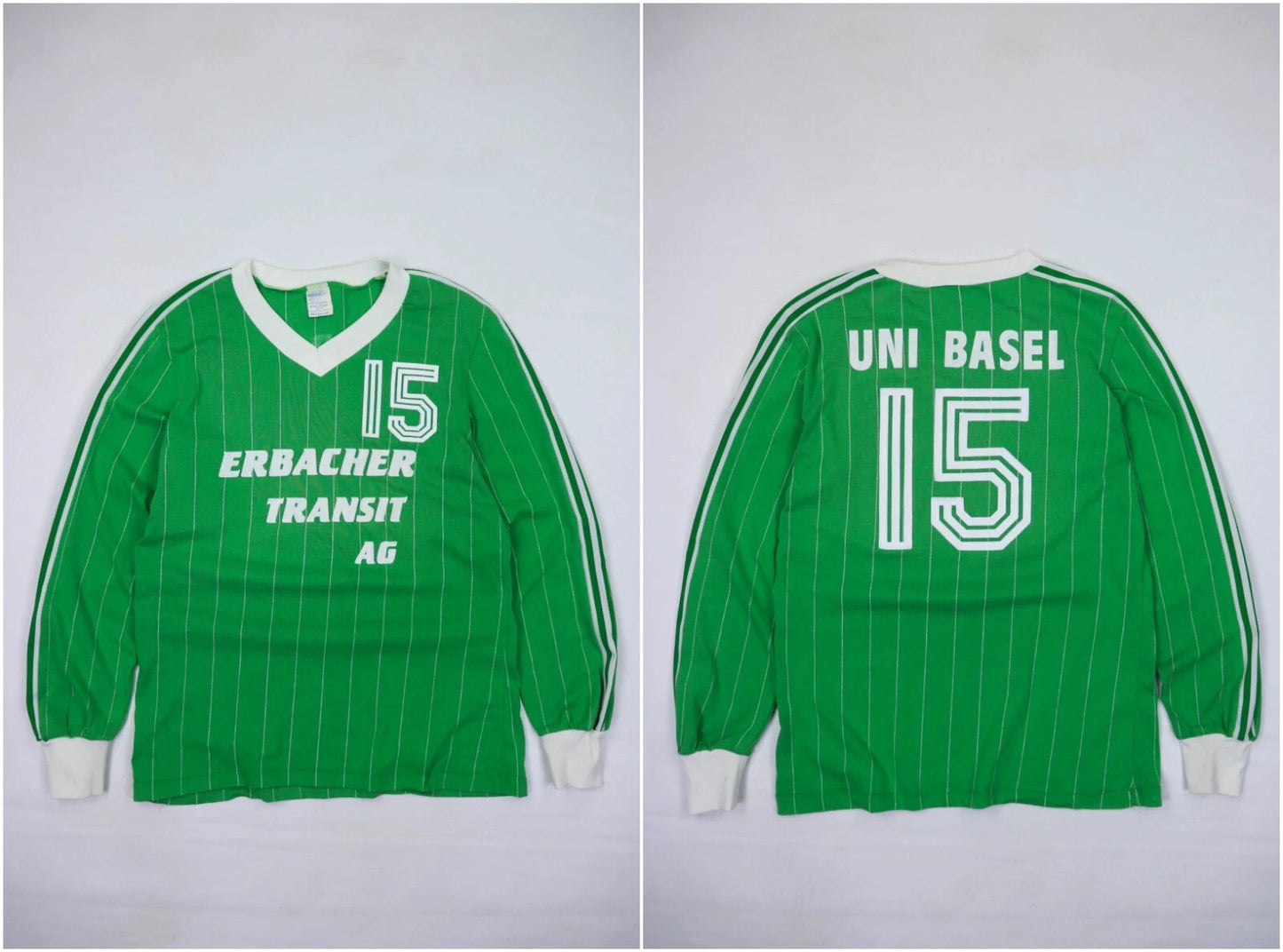 70-80s Vintage Adidas Ventex Made in France Striped Green LS Soccer Jersey S-M