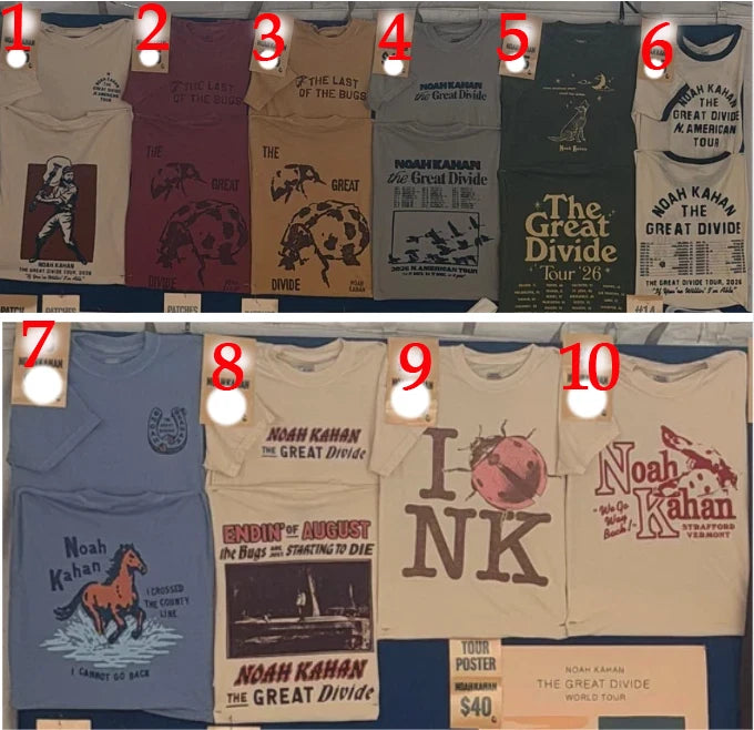 Noah Kahan Shirt The Great Divide Tour 2026 Concert, reprint, 2-sided