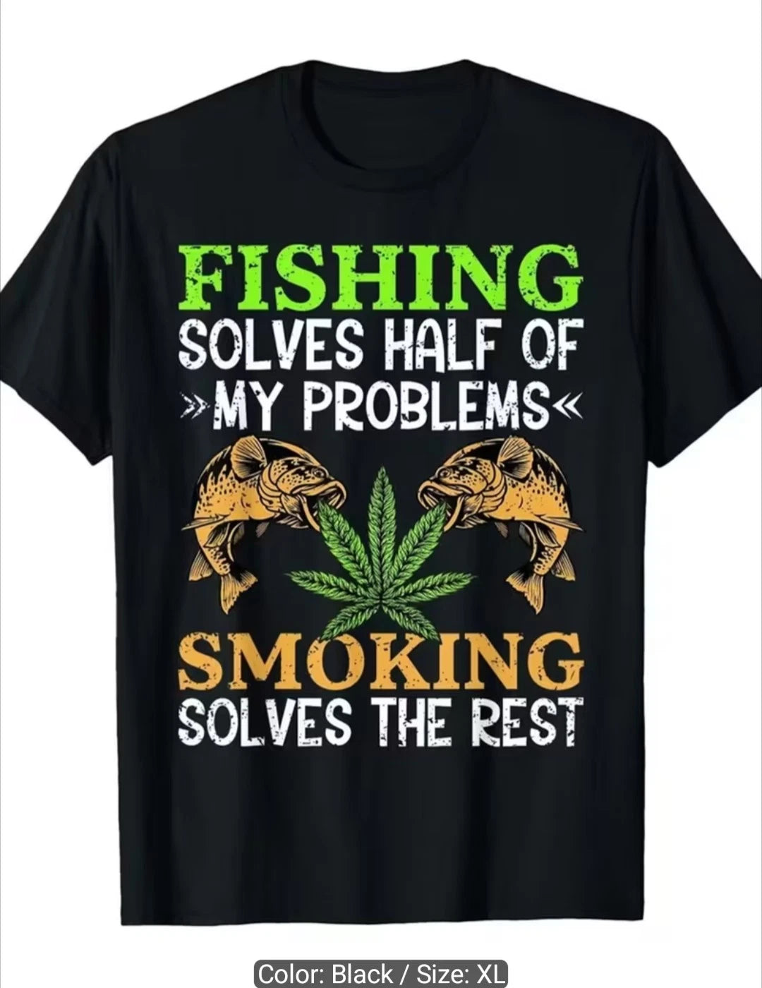 MEN/WOMEN BLACK XL FISHING HEAVYWEIGHT 180g COTTON T-SHIRT