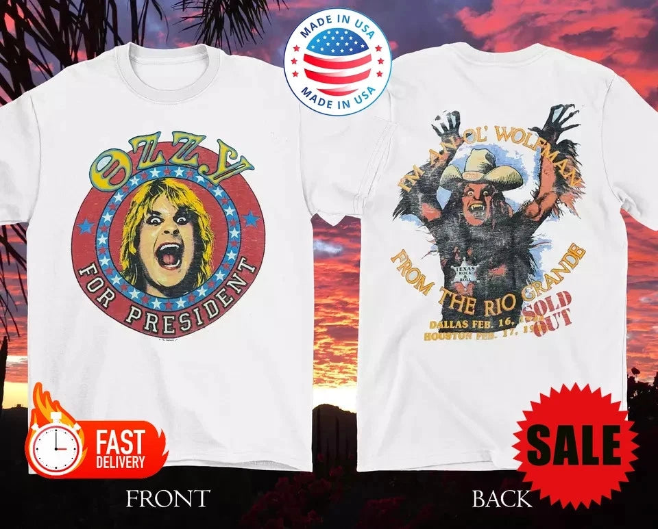 2 sides Vintage Ozzy Osbourne for President Shirt White Unisex S-5XL