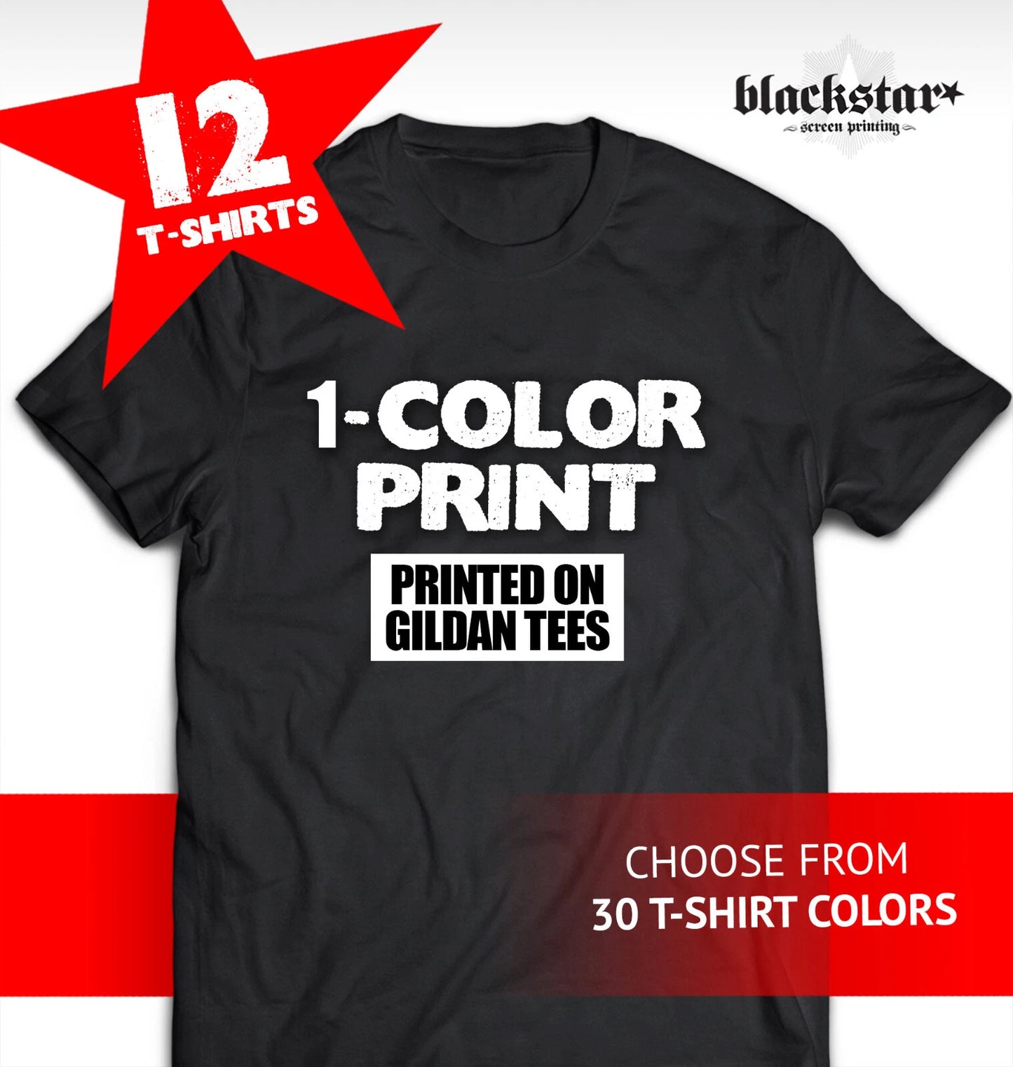 GILDAN T-SHIRTS 12 CUSTOM SCREEN PRINTING PERSONALIZED 1-COLOR 2-DAY TURNAROUND