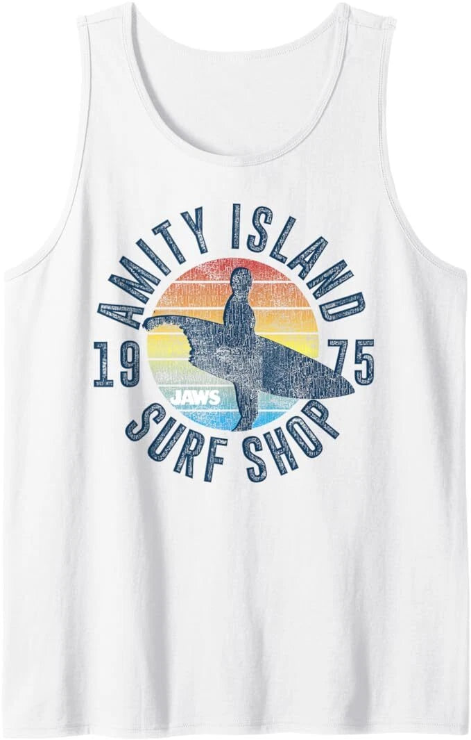 Jaws Amity Island Surf Shop 1975 Retro Logo Tank Top