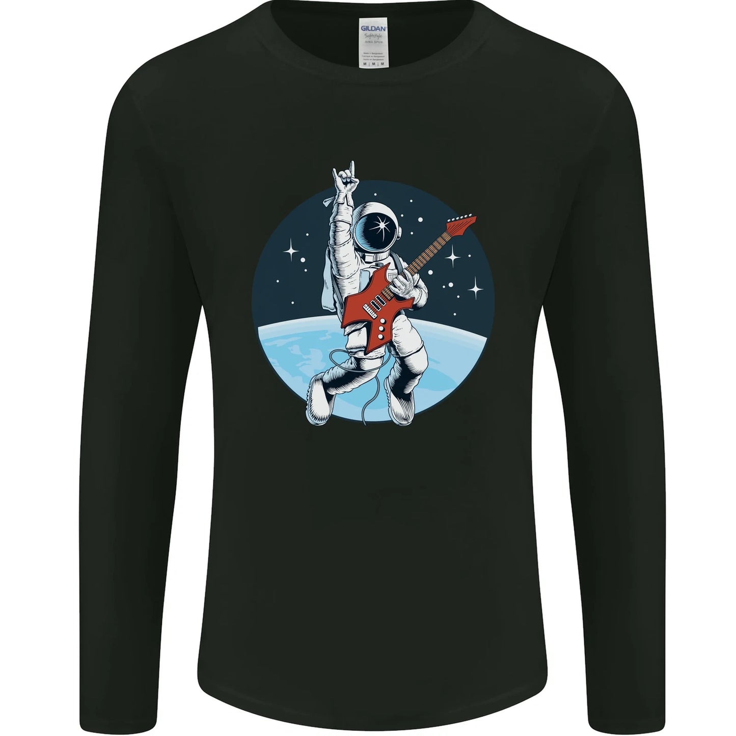 Space Rock Funny Astronaut Guitar Guitarist Mens Long Sleeve T-Shirt