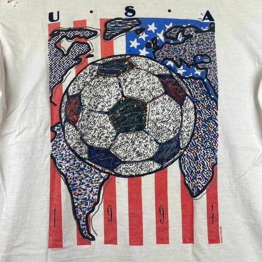 Vintage World Cup Mens Shirt XL 90s USA Soccer White Distressed Thin Thrashed