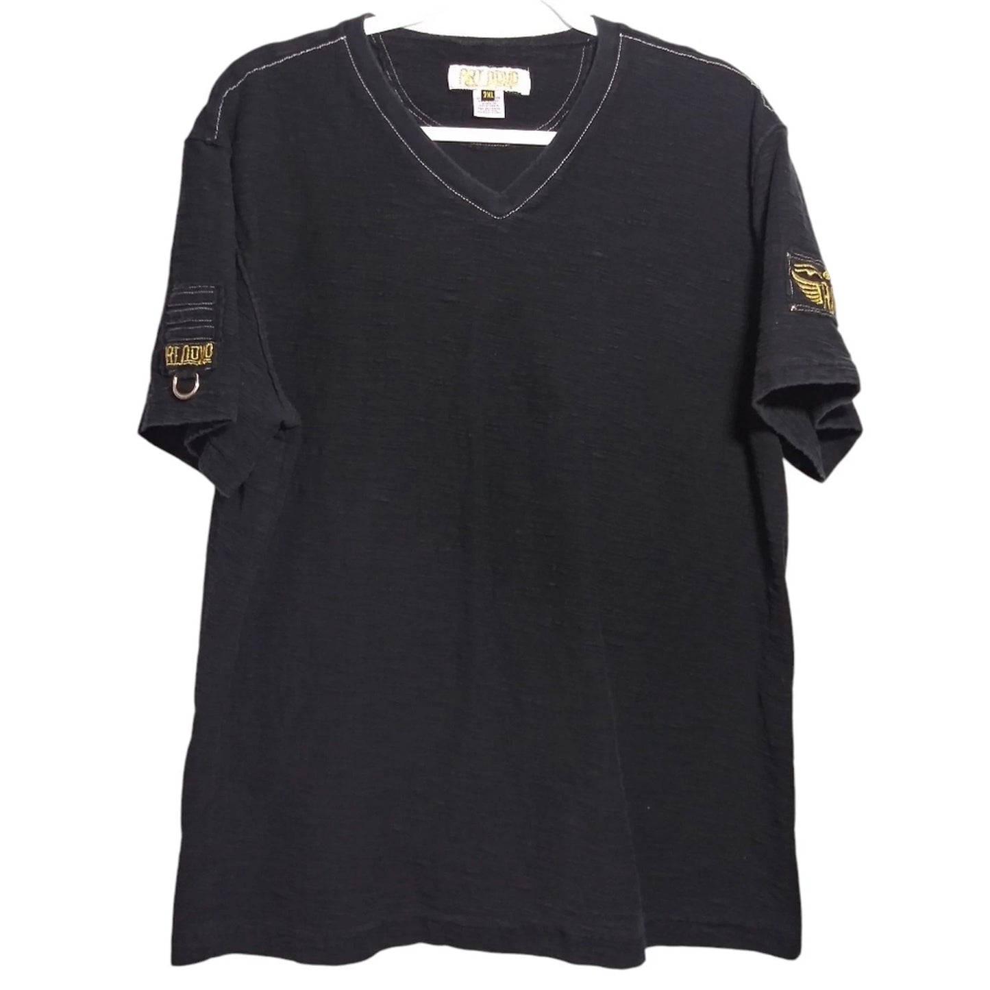 Art Nuvo Streetwear Y2k Black V-Neck Men's Short Sleeve Tee Shirt Size 2XL