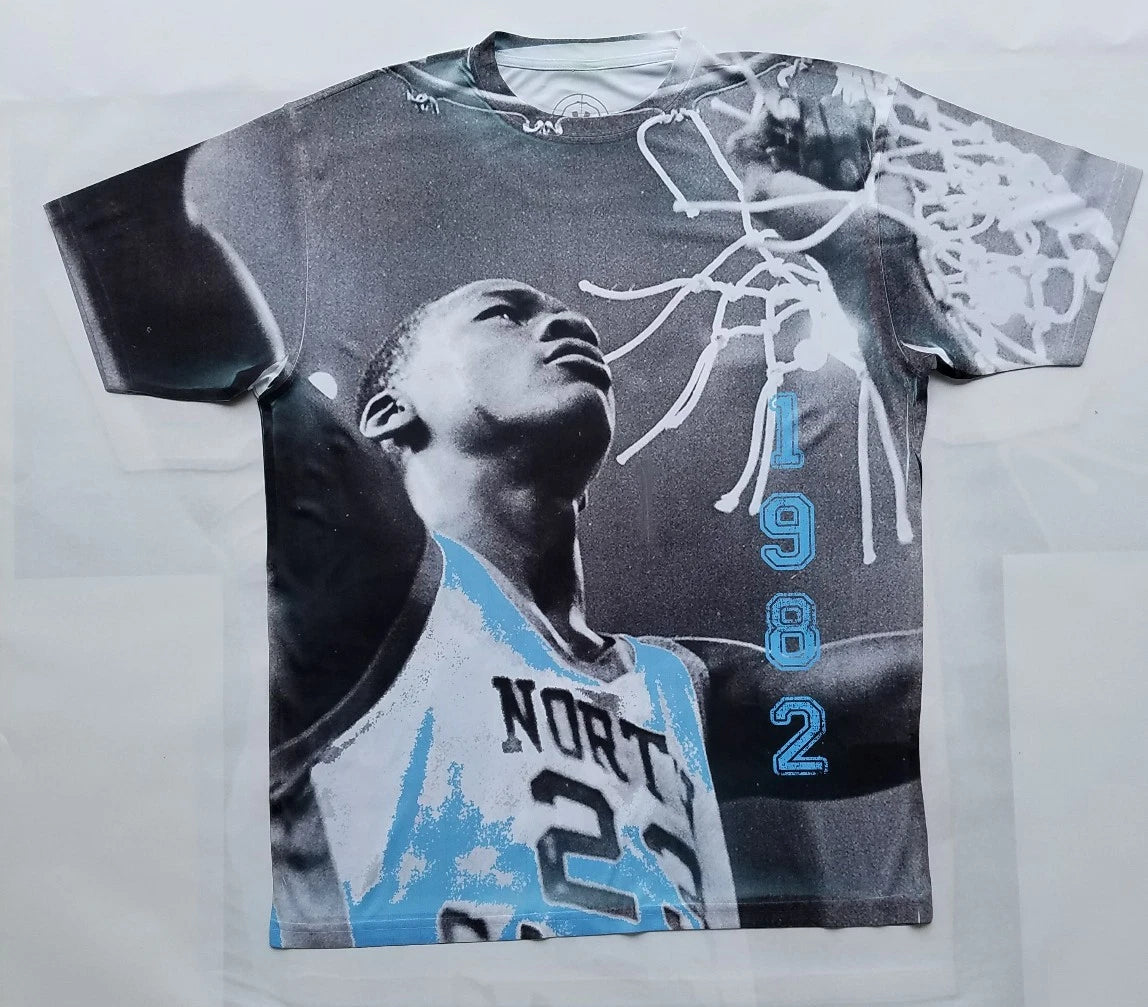 Custom Jordan UNC 1982 championship Sublimated Shirt carolina powder pantone 711