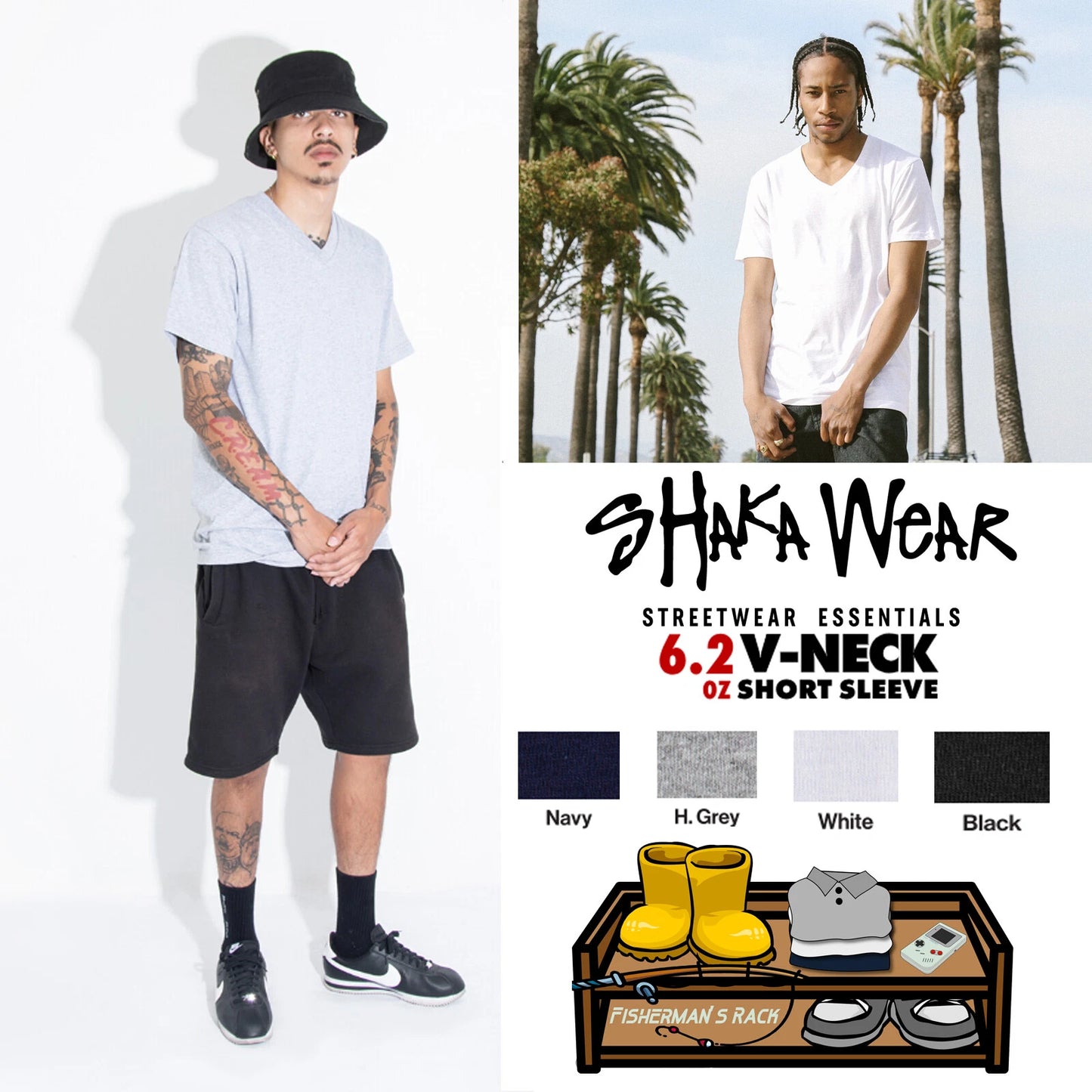 SHAKA WEAR MENS V-NECK T-SHIRT SINGLE FREE SHIPPING M-L