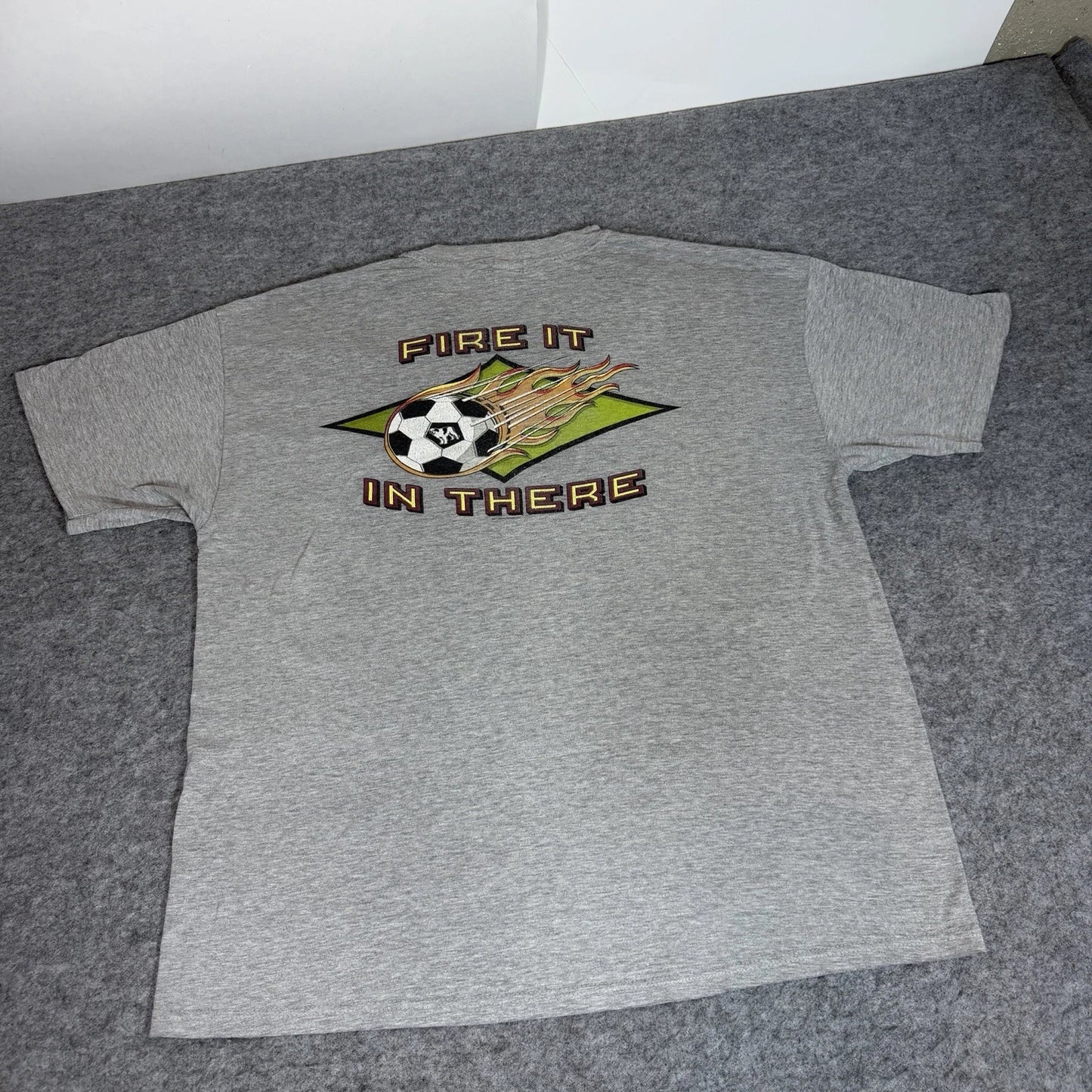 Big Dogs Fire It In There Soccer Graphic T Shirt Gray Mens XL Sports Tee