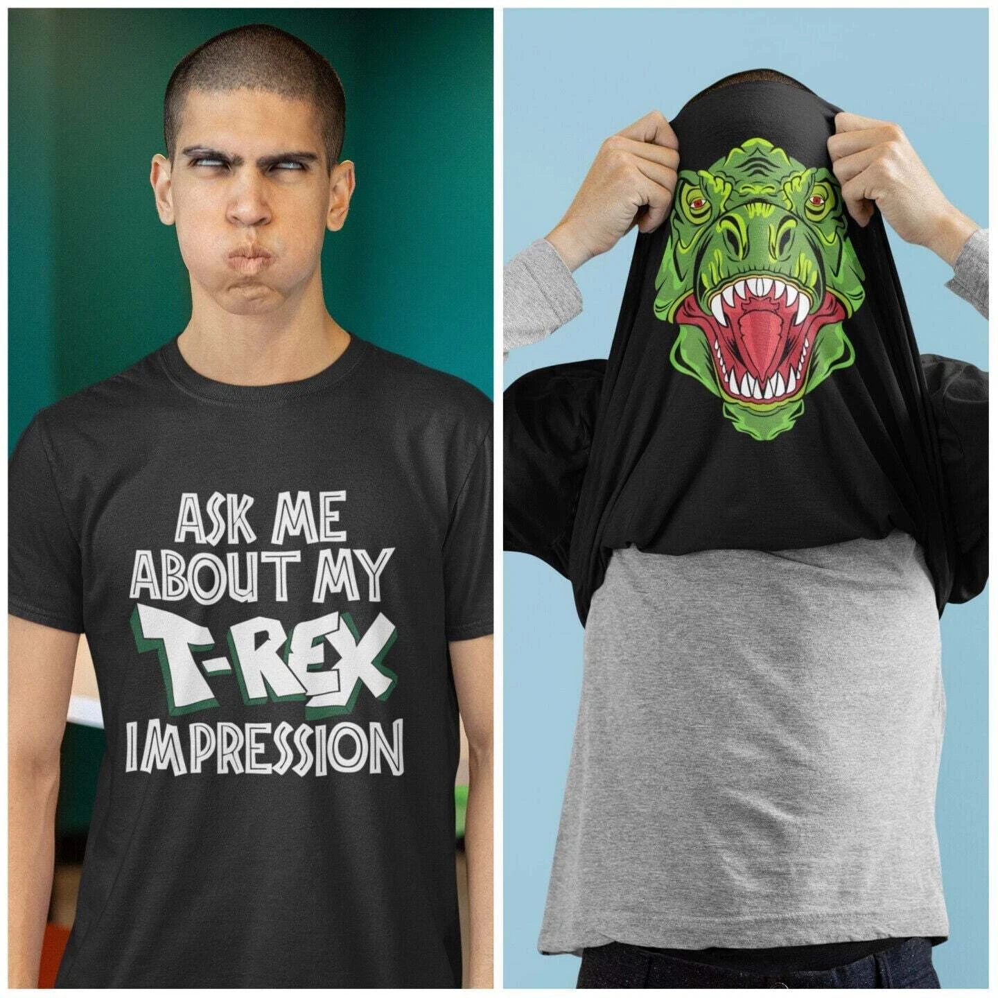 Funny Flip T Shirt ASK ME ABOUT MY T-REX IMPRESSION Costume T Shirt Dinosaur Tee