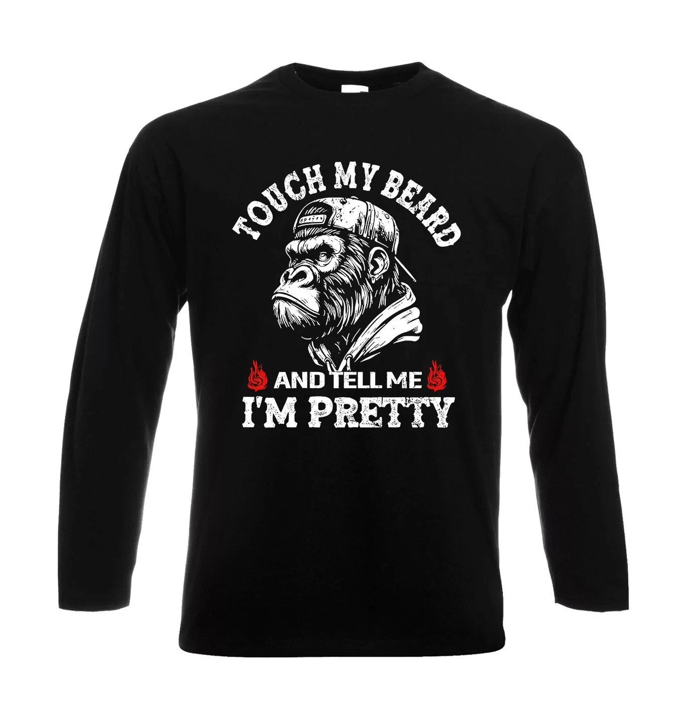 TOUCH MY BEARD AND TELL ME Funny Slogan Mens Longsleeve Joke Party Gift Tee Top