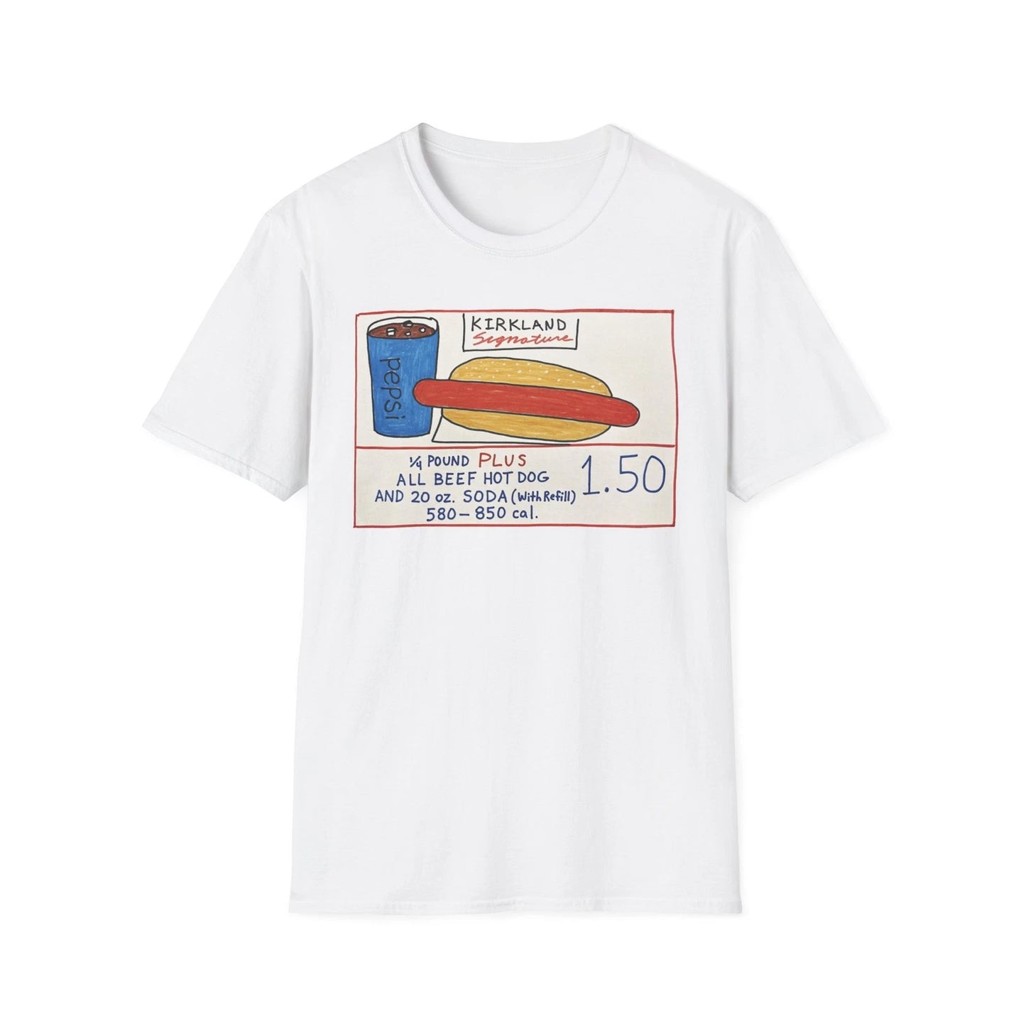 Kirkland Signature Hotdog T-Shirt, Foodie Gift, Costco Shirt, Hand Drawn Tee