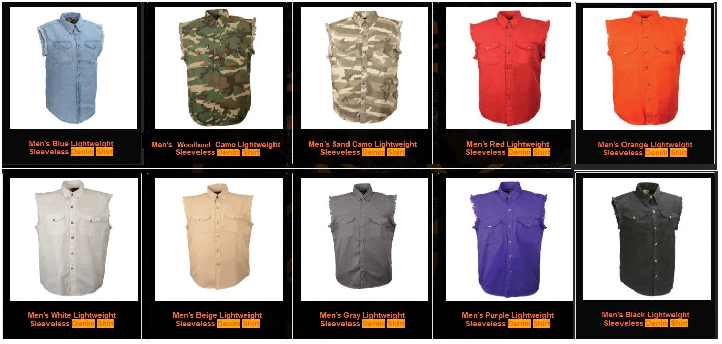 Sleeveless Denim Shirt Biker Motorcycle Button Down Muscle 10 Colors t-shirt
