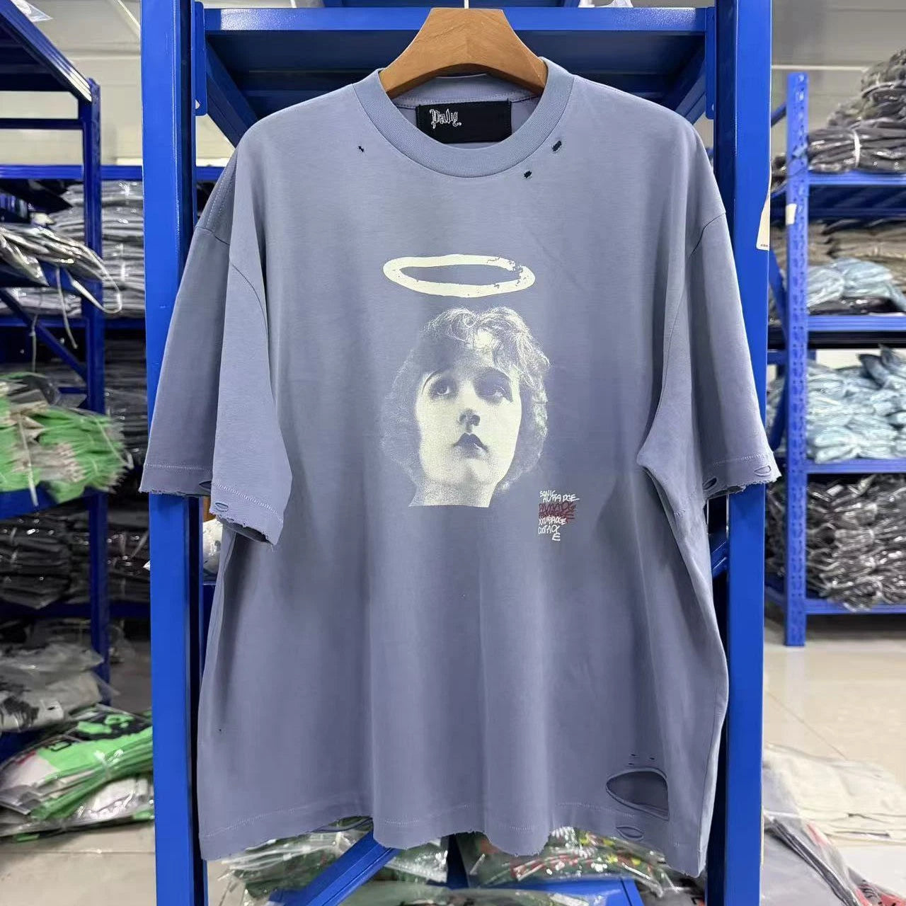 Mens High Street Angel Print Vintage Distressed Top Tee Summer Cotton T-Shirt