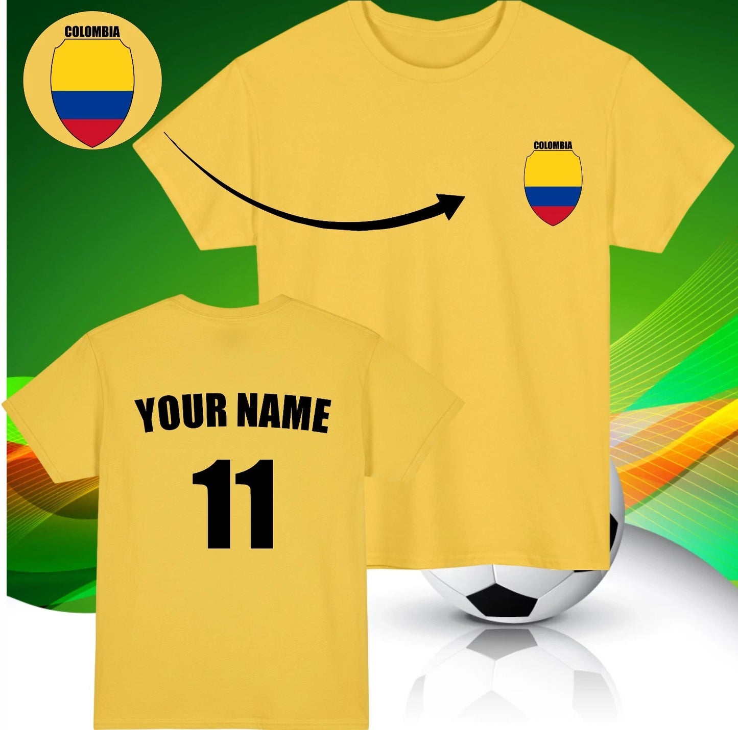 Personalised Colombia Football T-Shirt Custom Name And Number Sports Lover Top