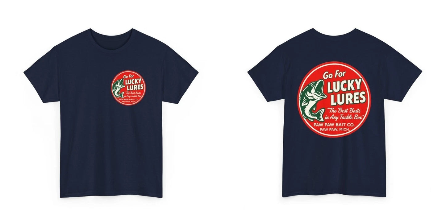 Paw Paw Bait Co. Lucky Lures Vintage Michigan Fishing Fish Logo Graphic T-Shirt