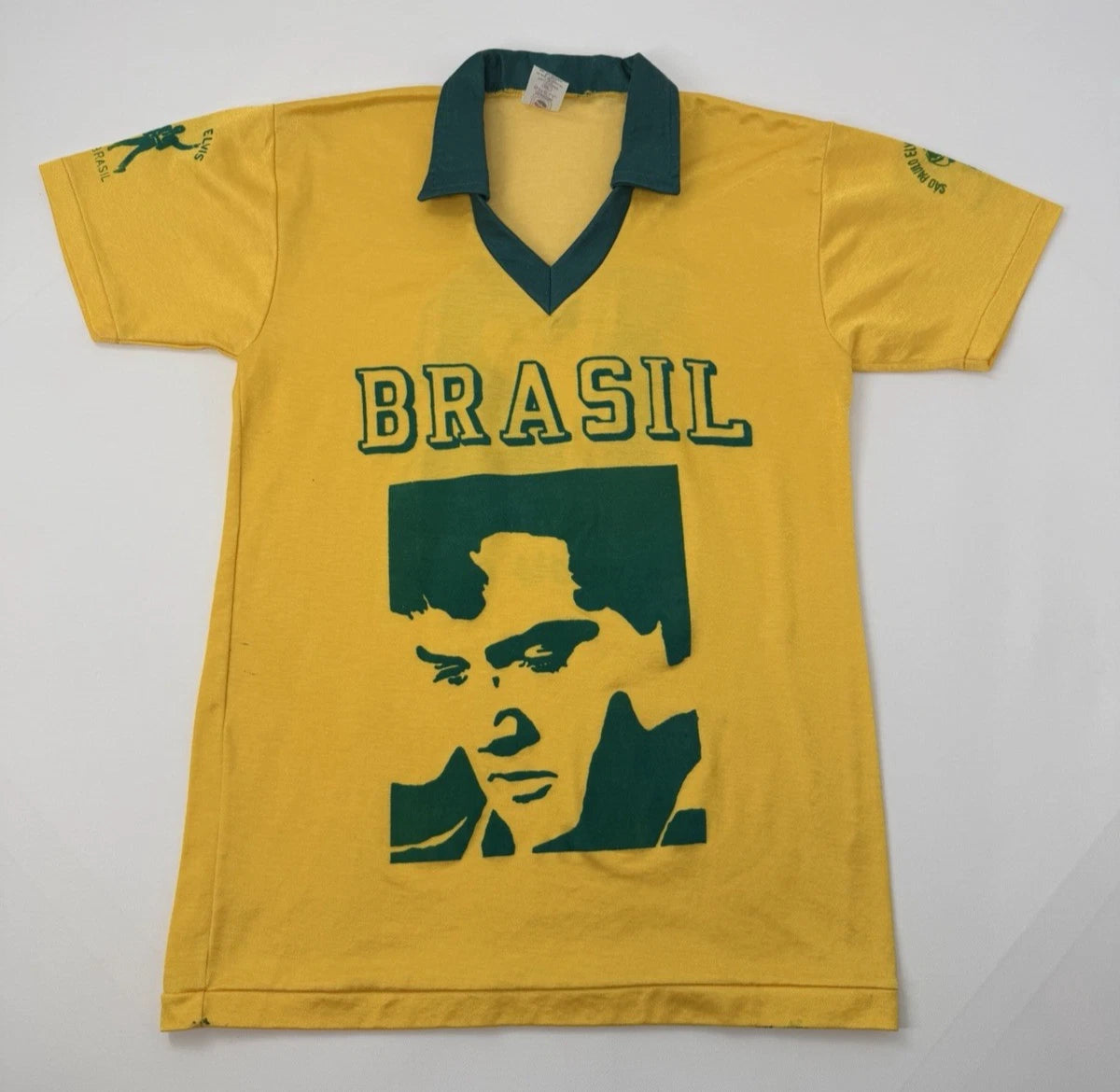 Vintage 80s Elvis Presley Brasil Fan Club Soccer Style Jersey T-Shirt RARE M