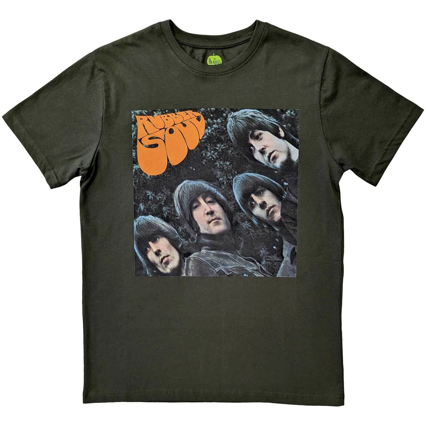The Beatles T-Shirt Rubber Soul Official Olive Green New