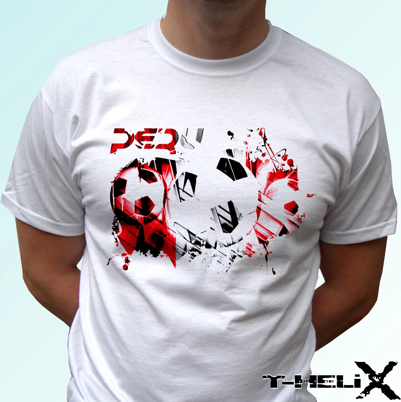 Peru football flag - white t shirt top soccer tee - mens womens kids baby