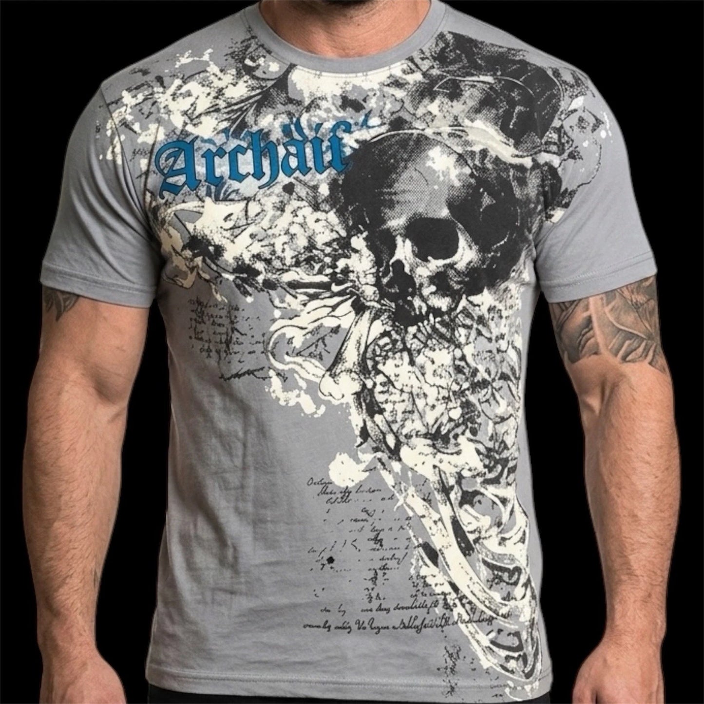 ARCHAIC by AFFLICTION Silver COMPULSIVE Short Sleeve Slim Fit Y2K T-shirt NWT