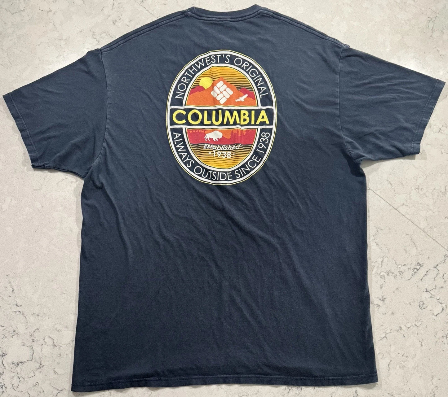 Columbia Sportswear T-Shirt Mens 2XL XXL Navy Blue Graphic Short Sleeve Logo Tee
