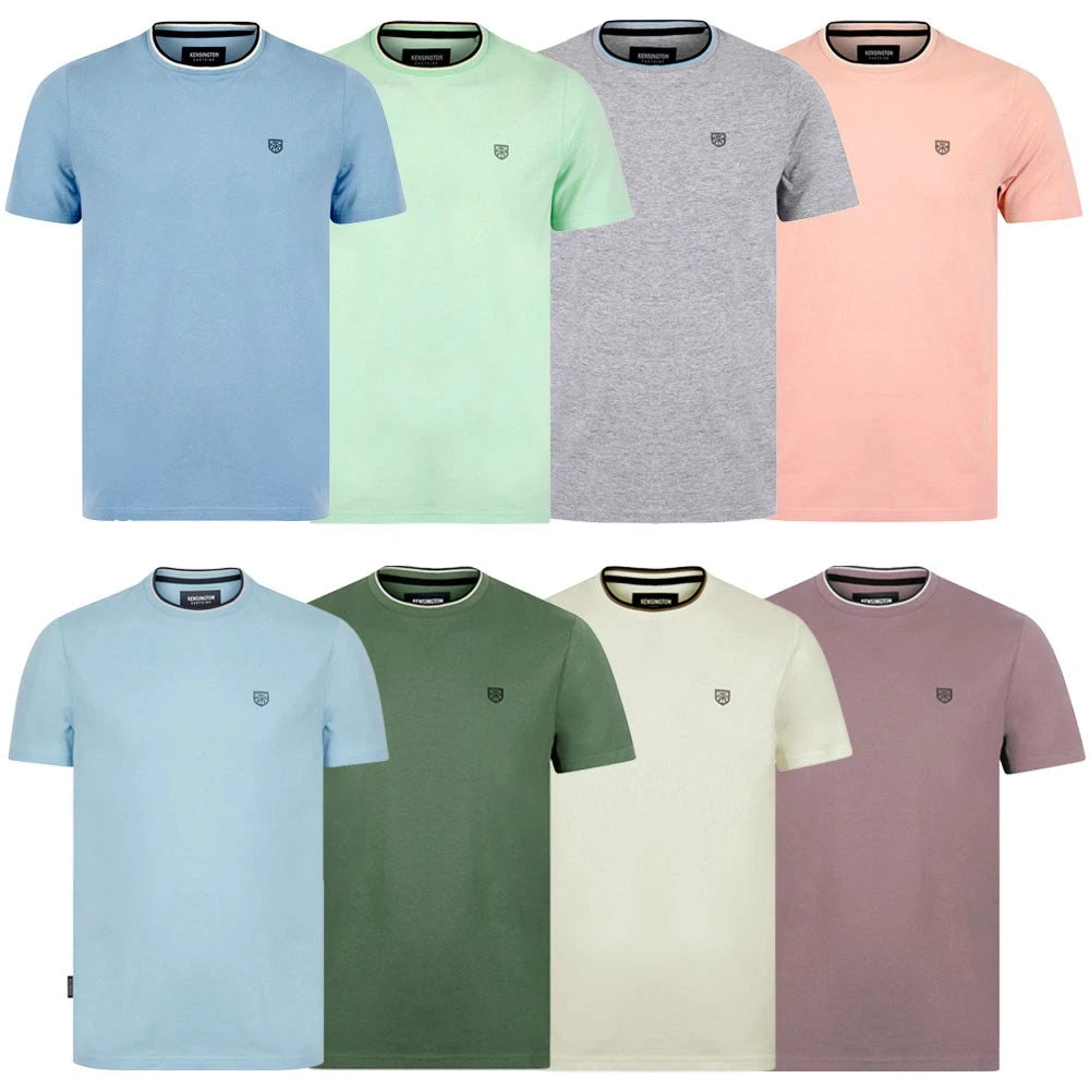 Men's Cotton Ringer T-Shirt Retro Vintage Jersey Crew Neck Top Tee Pastel Colour