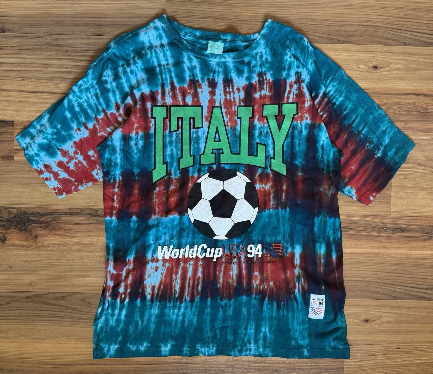 Vintage 1994 World Cup USA Italy Soccer T Shirt Tie Dye L/XL Futbol Tee Rare