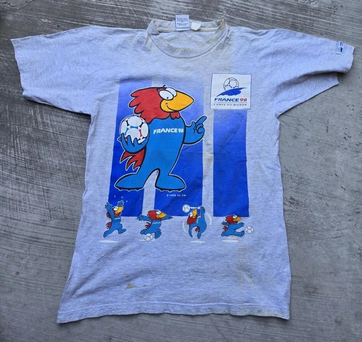France 98 Soccer Futbol T shirt Footix's Mascot VTG 1990s Crew Neck