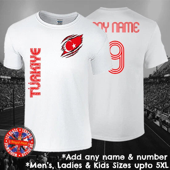 Turkiye Turkey Football T-shirt Personalised Mens Ladies Kids Euros World Cup