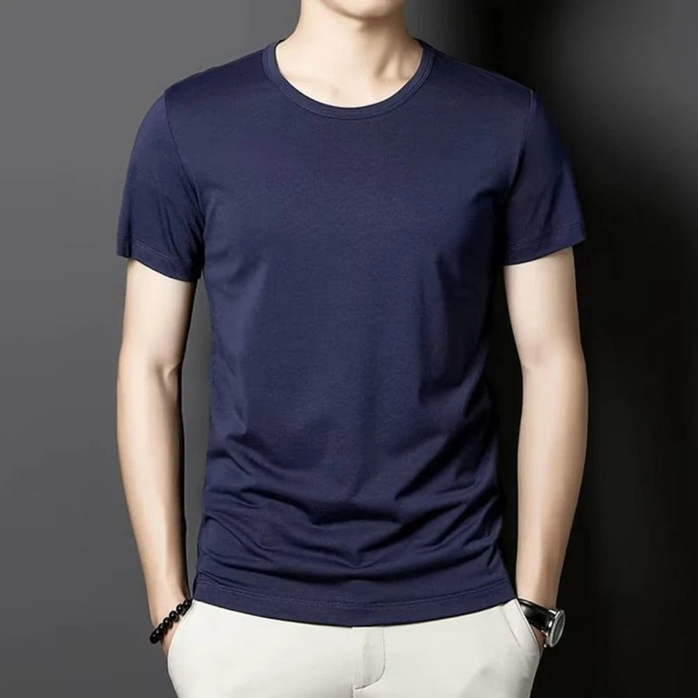 10) Simple and Stylish Men's Solid Color Round Neck Pullover Tee Slim Fit