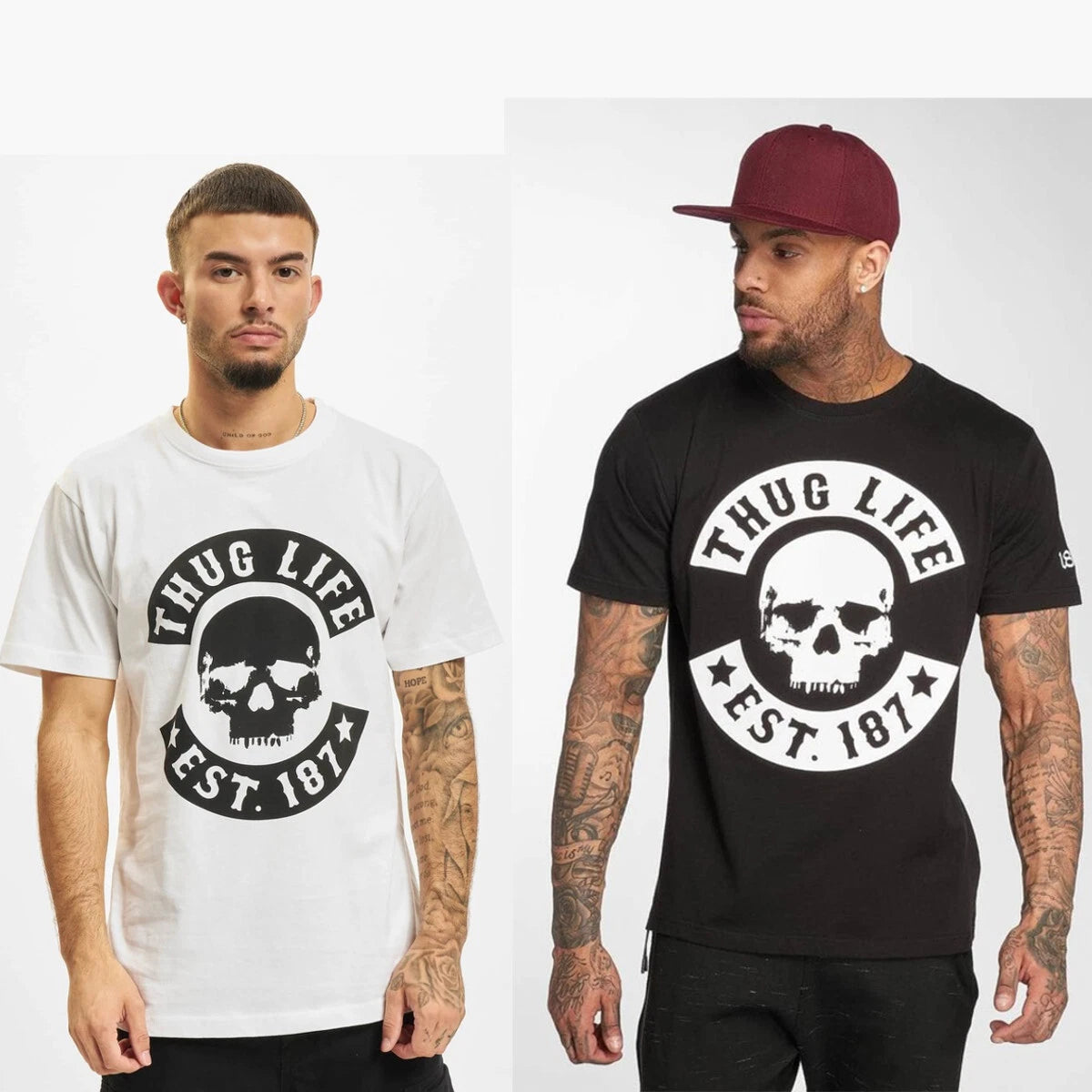Thug Life B.Skull T-Shirt Men's Top Tee Skull Cotton Round Neck Men