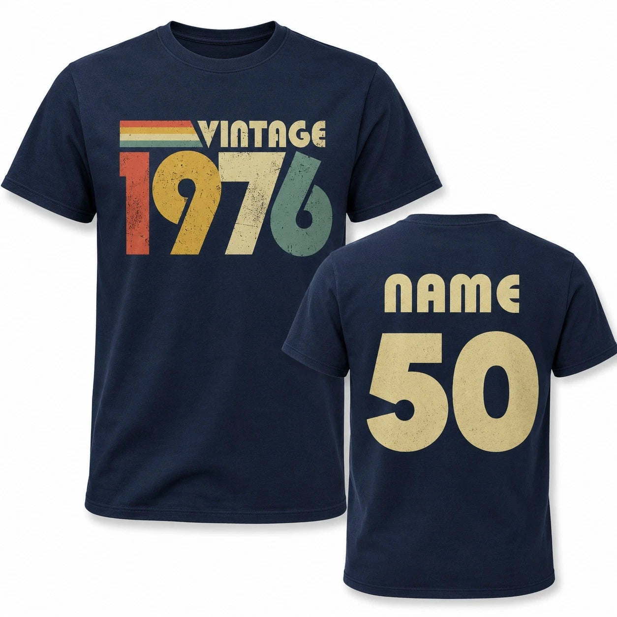 Personalised 50th Birthday in 2026 T Shirt Vintage 1976 Name Back Print Gift