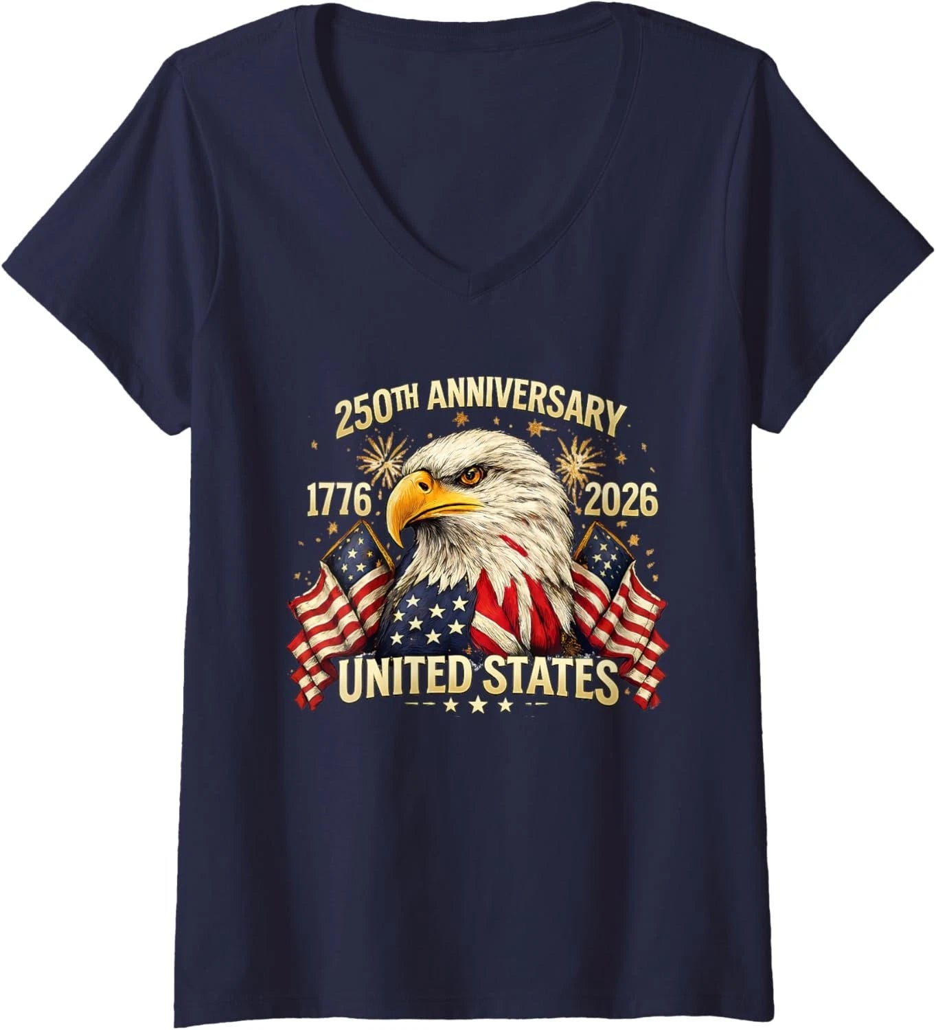 250 Years American Anniversary 1776-2026 USA Flag Ladies' V-Neck Tshirt