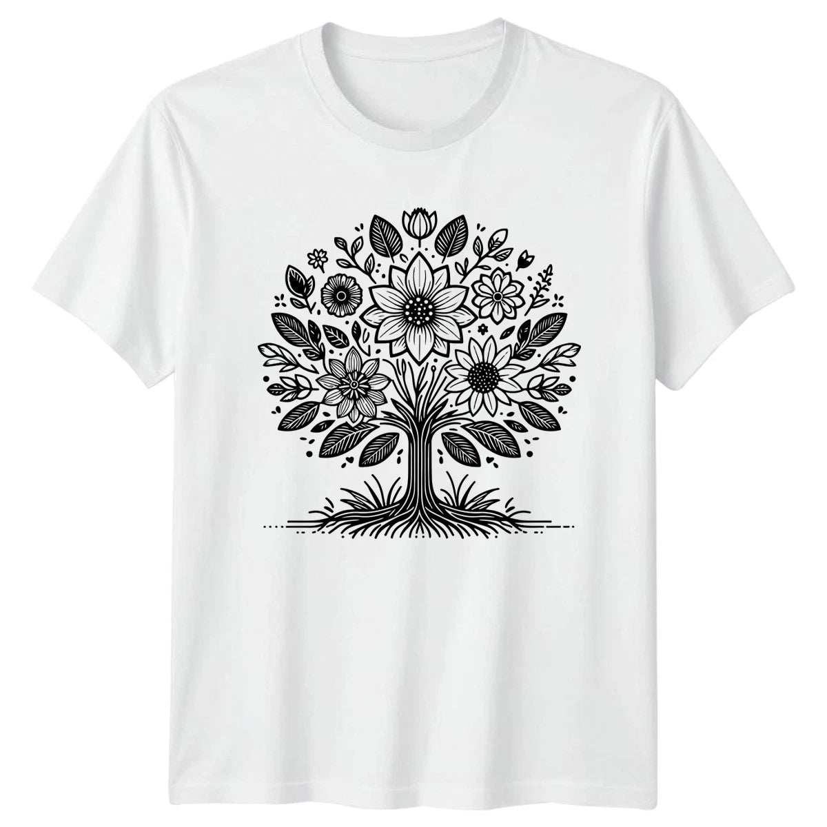 Detailed Floral Tree Of Life Botanical Womens T-Shirt Mandala Nature
