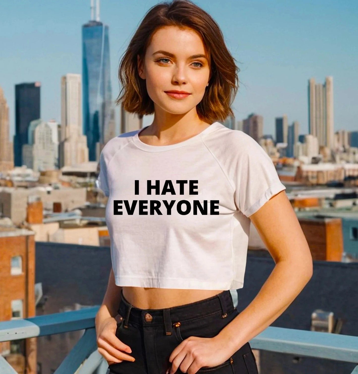 I Hate Everyone | Baby Tees | Novelty | Casual Simple Letter | Ladies Crop Top