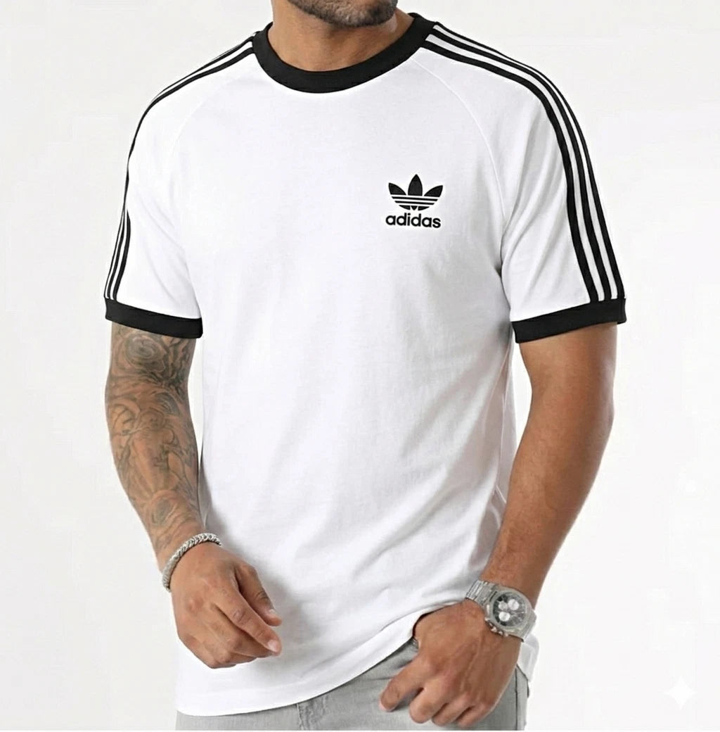 Adidas Originals 3 Stripes Cotton T-shirt Crew Neck Short Sleeve S-XXL