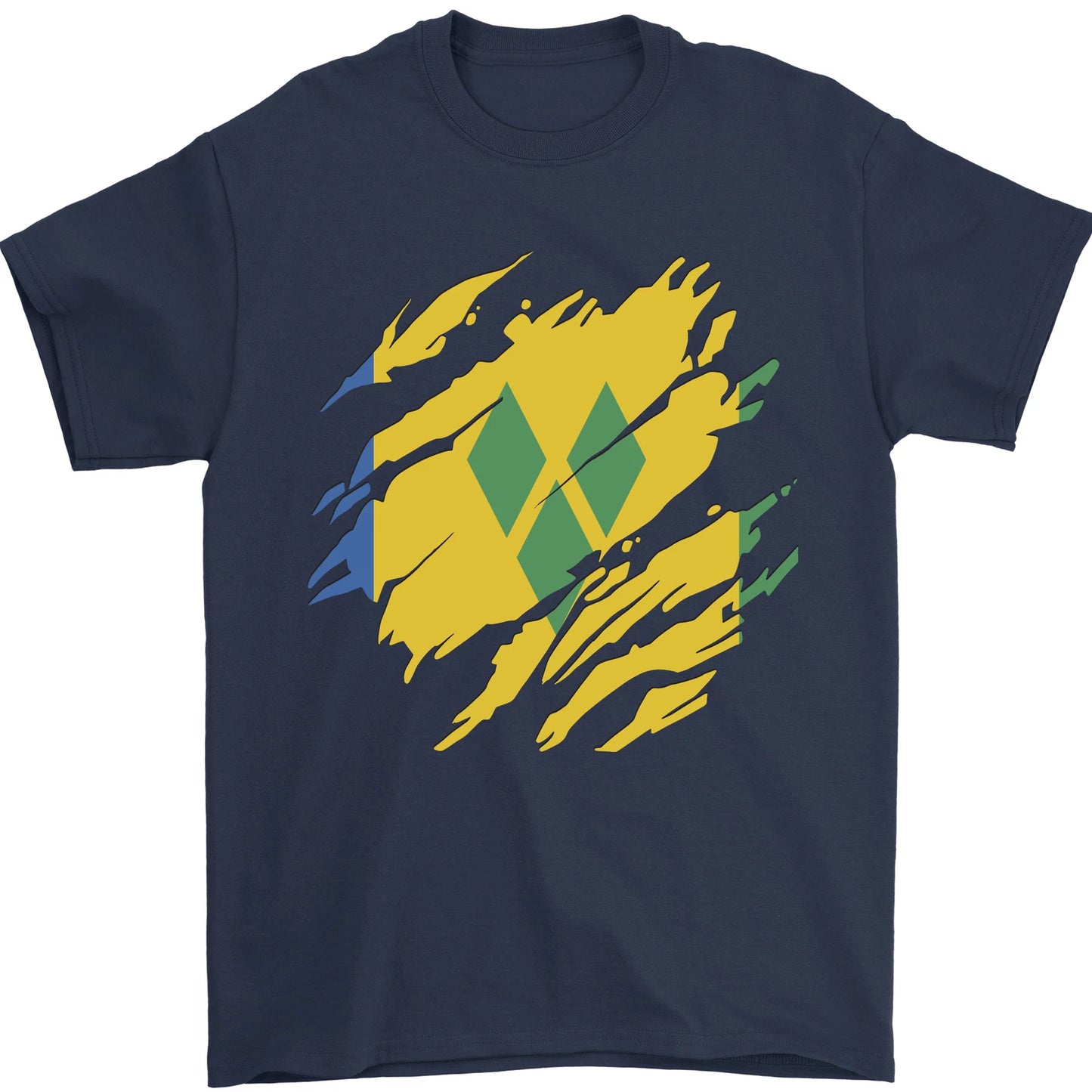 Torn Saint Vincent and Grenadines Flag Football Mens T-Shirt 100% Cotton