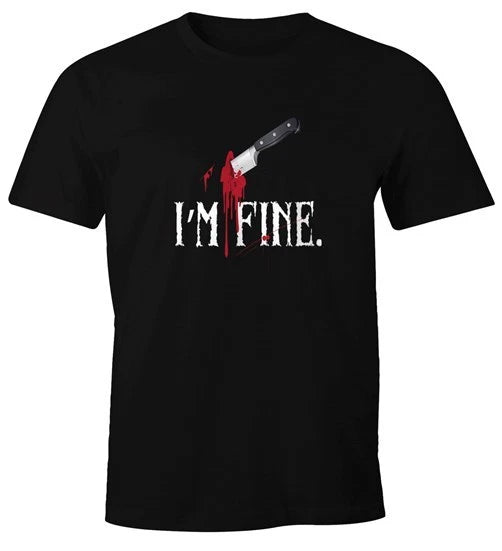 I'm Fine Stab Wound Knife Halloween Horror Fun Men's T-Shirt Moonworks®
