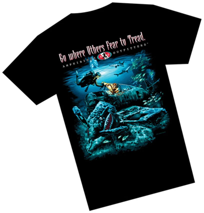 Amphibious Outfitters T-Shirt - Sunken Plane - Fear to Tread - Black - Scuba