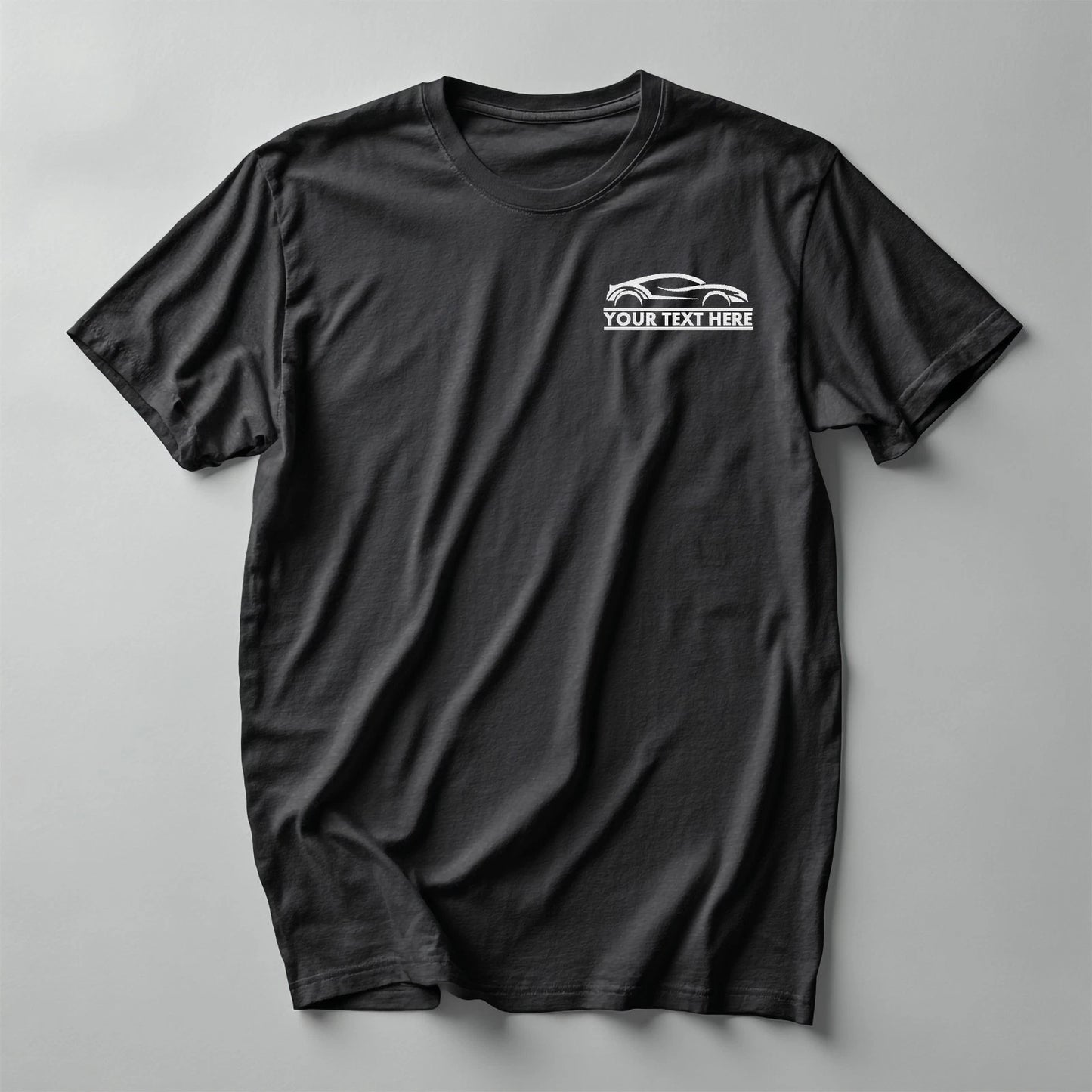 Personalized Car Embroidered T-Shirt – Custom Text Under Car Design Pro RTX RX15