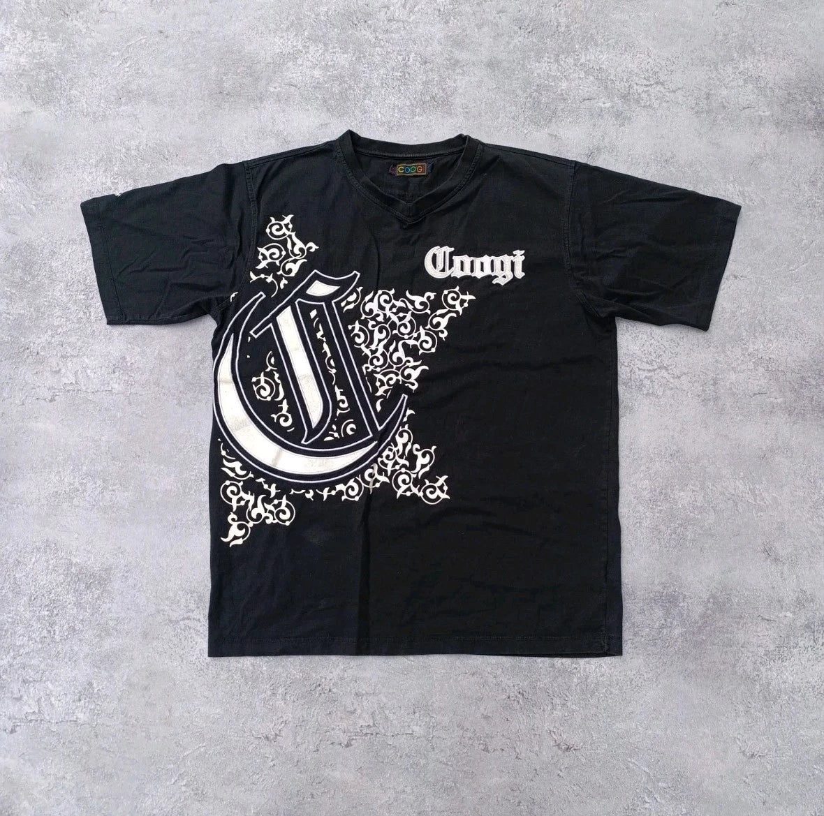 Vintage COOGI Embroidered Big Logo T-Shirt Black Men's XL Hip Hop Y2K Oversized