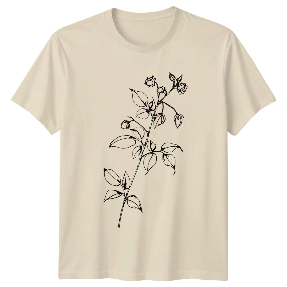 Simple Rose Vine Botanical Drawing Womens T-Shirt Rose Line Art Floral