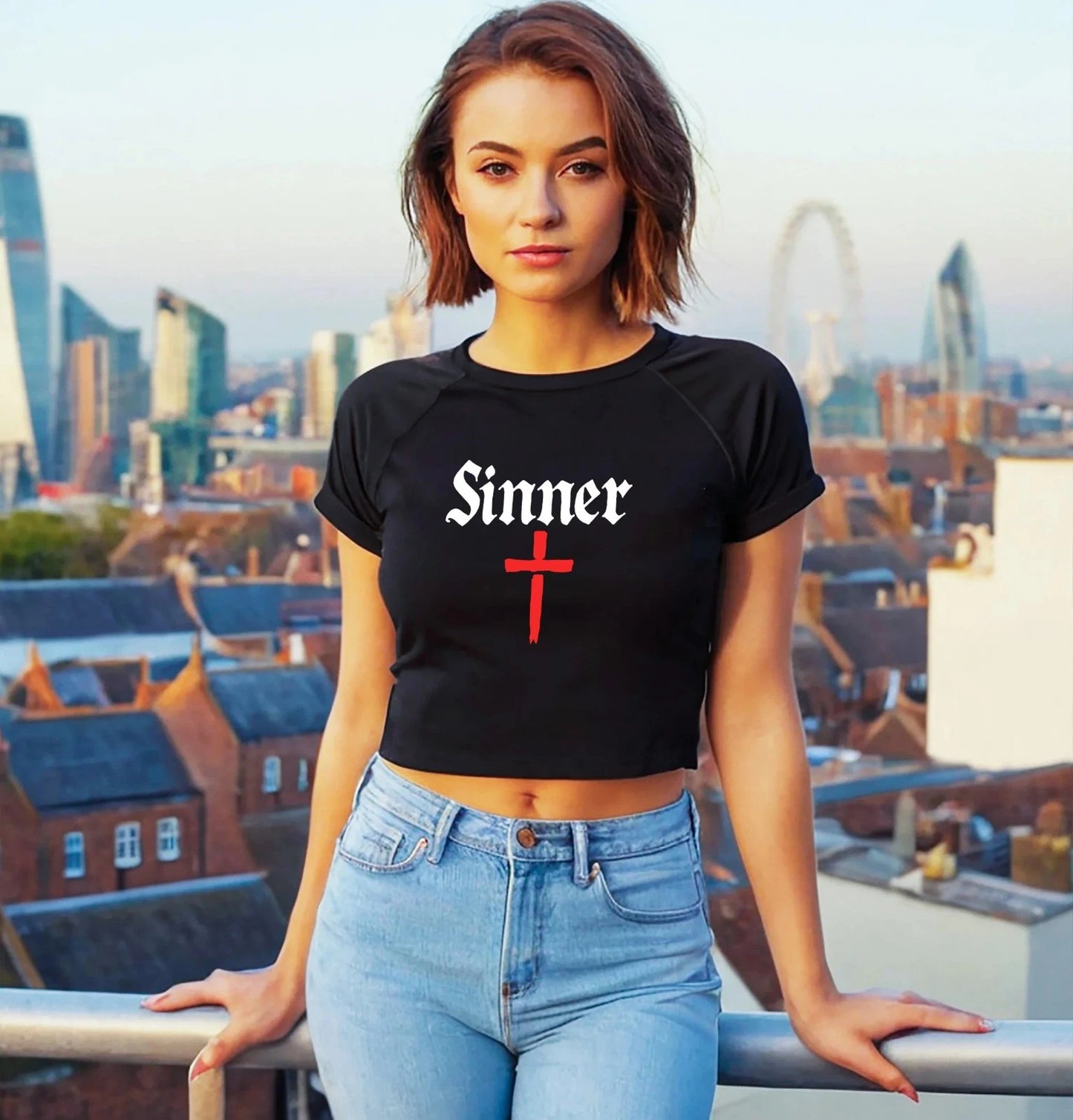 Sinner | Christian Cross | Streetwear Fashion | Novelty Funny | Ladies Crop Top