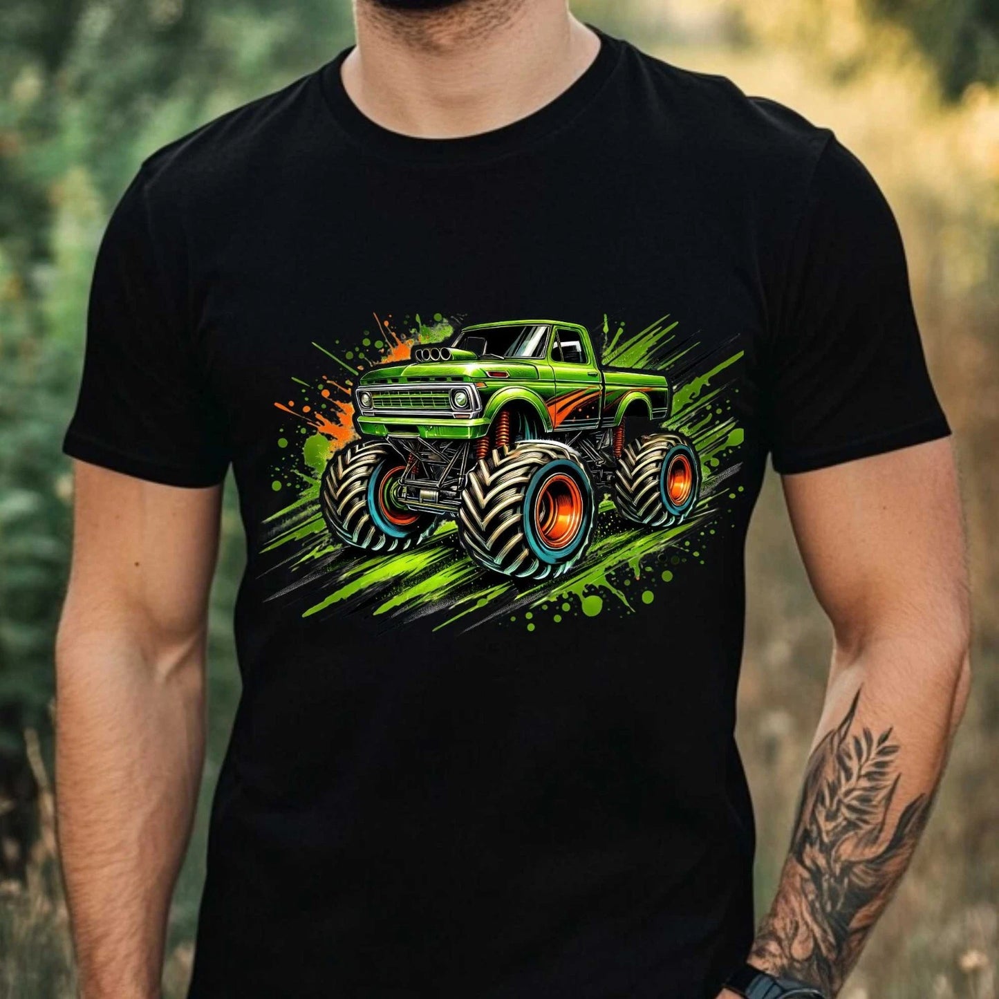 Mens Monster Truck Motif Cotton T-Shirt Size XS to 5XL