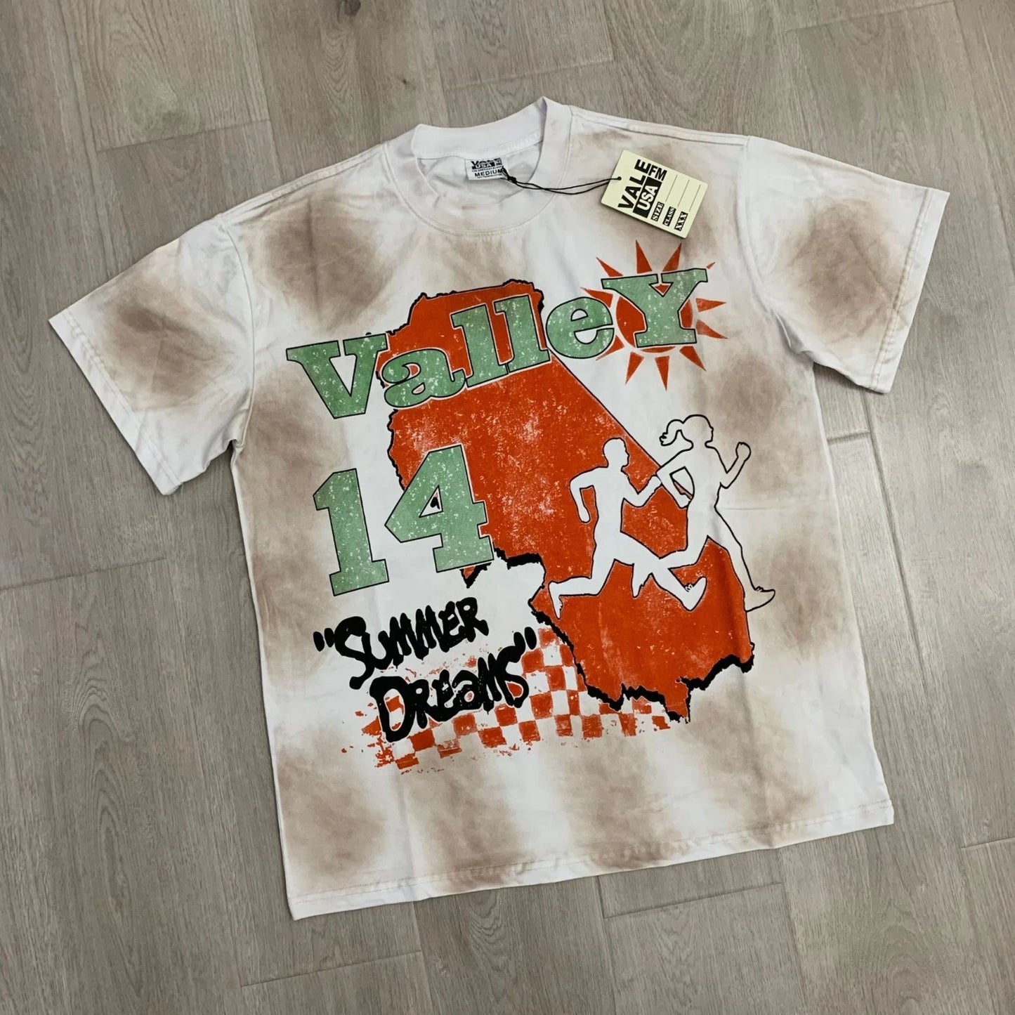 Vale Retro Print Men's and Women's Loose Fit Casual Washed Vintage T-Shirt