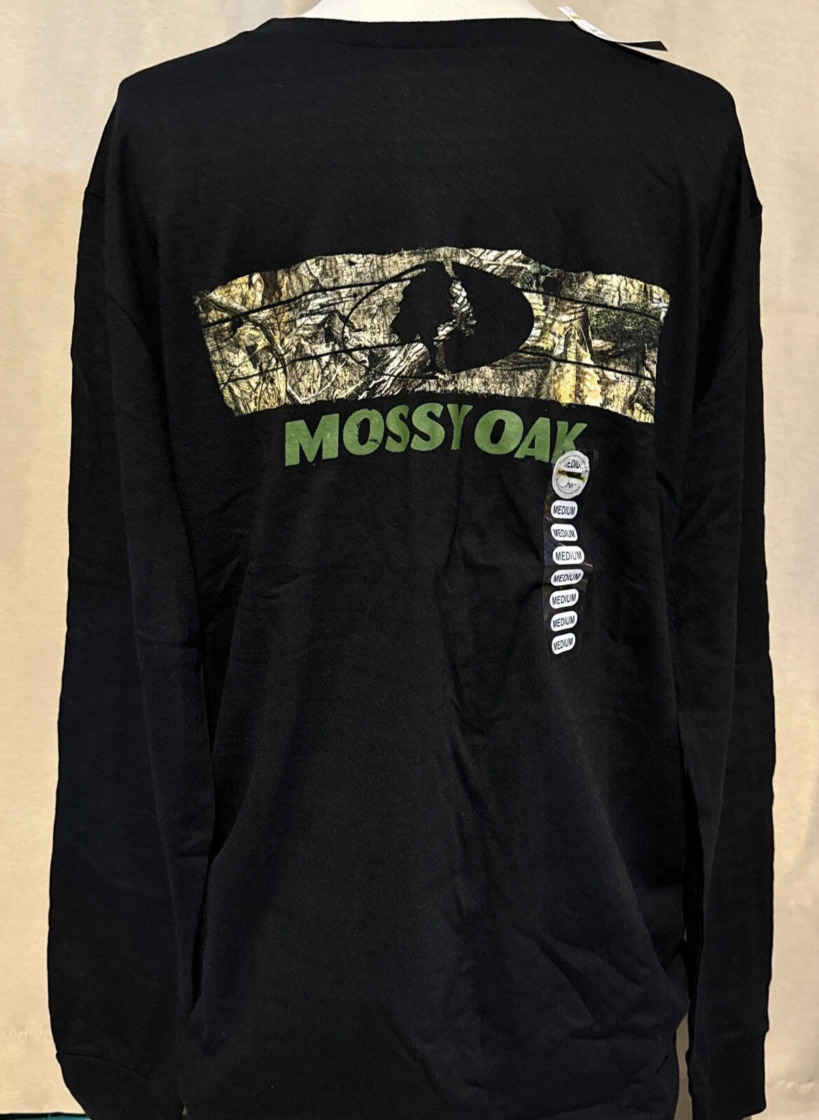Mossy Oak Men's Medium Long Sleeve Black T-Shirt With Camouflage Logo