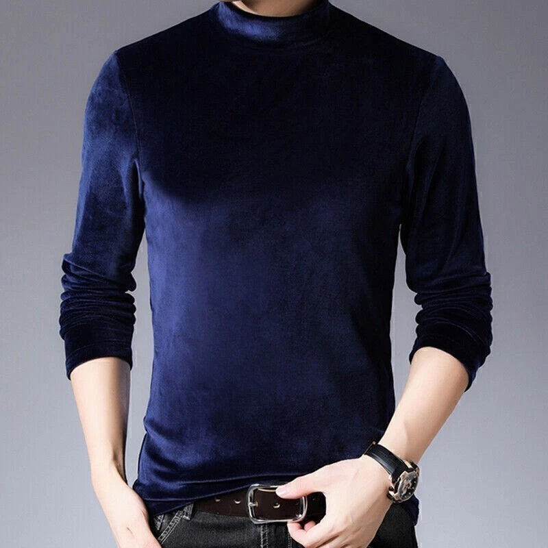 Men's Classic Thermal Half-high Collar Fleece Tops Long Sleeve Bottoming Shirts