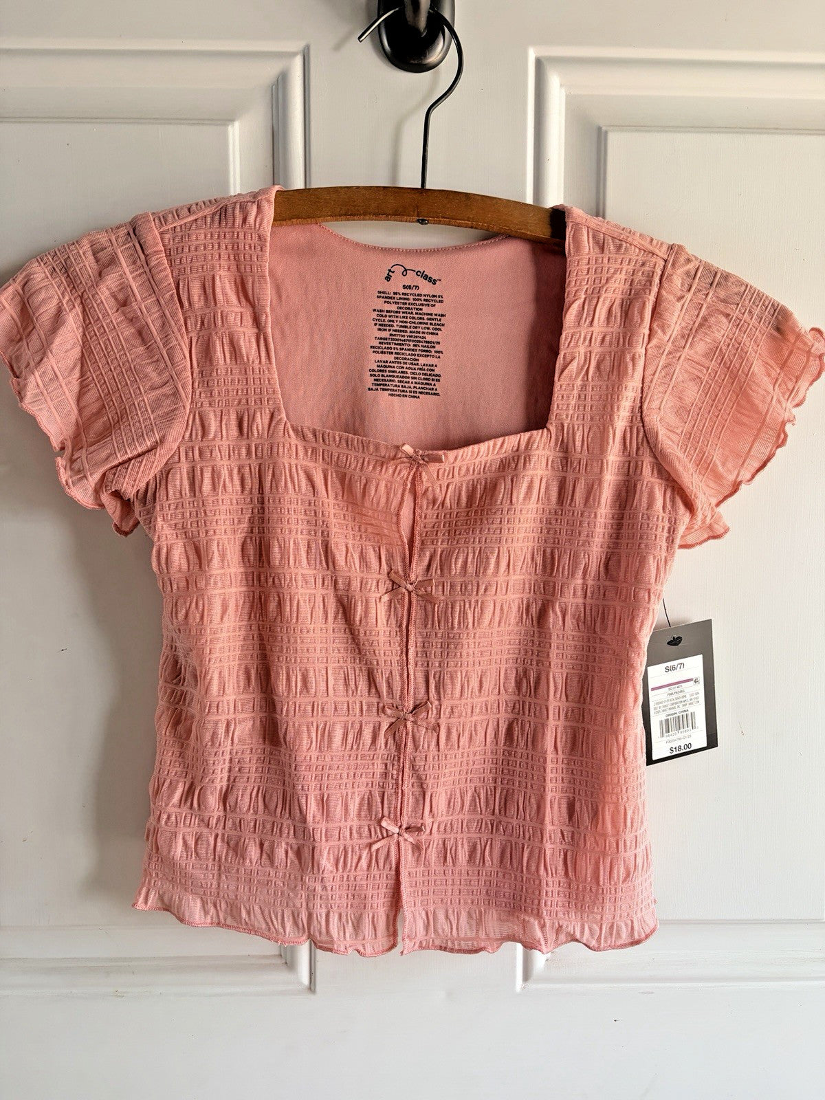 art class Girls Textured Pink Short Sleeve Shirt - Girls Size S (6/7)