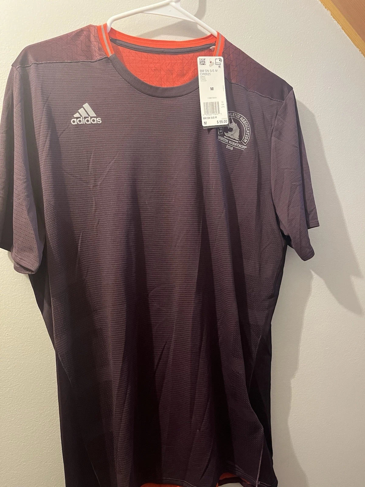 adidas Boston Marathon 2018 shirt Dark Purple Red Mens Size M